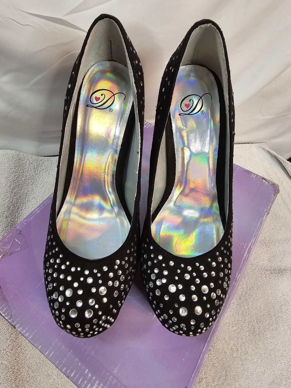 Delicious Shoes Black Embellished Pumps Stilletto Heel 10